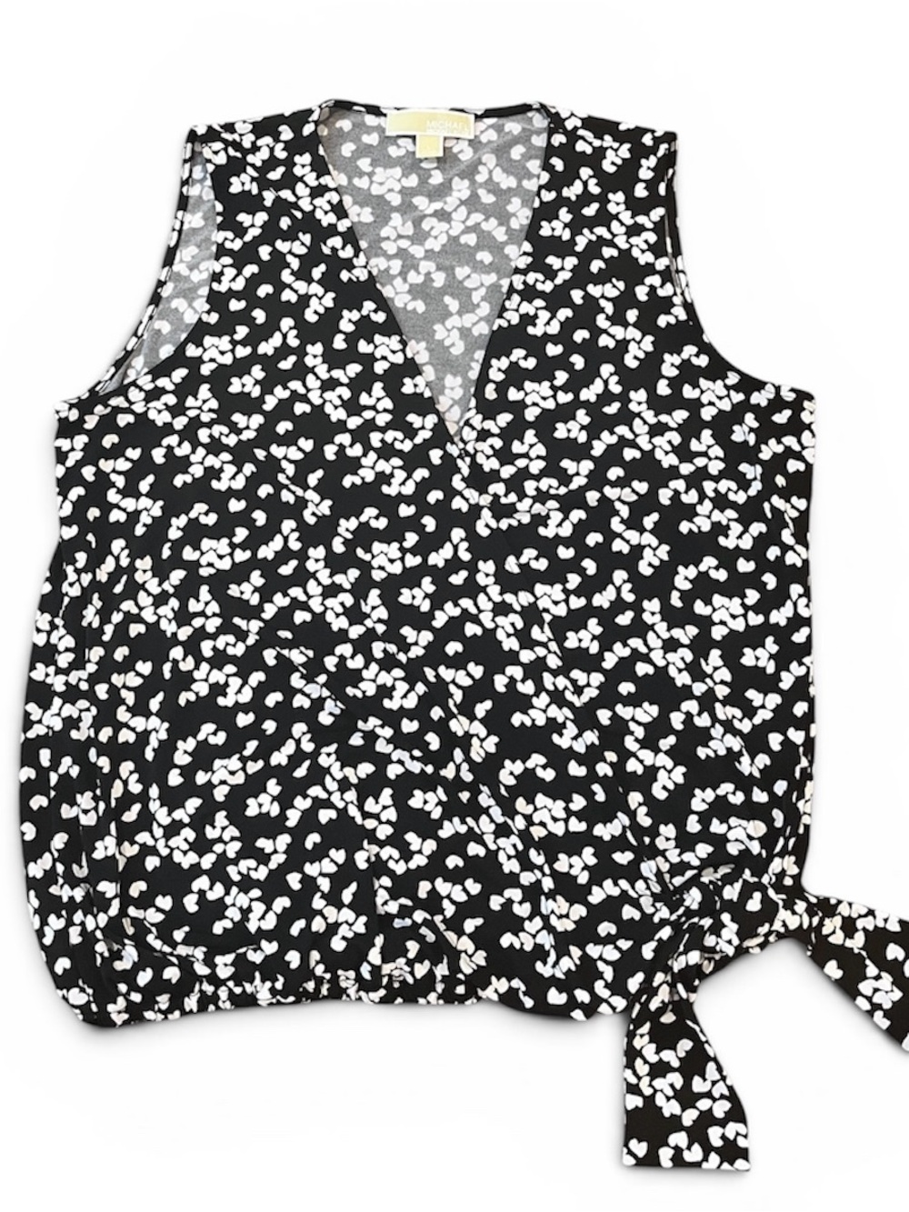 Michael Kors Black & White Tie-Side V-Neck Sleeveless Blouse